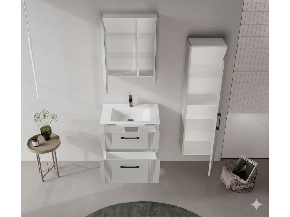 Wastafelmeubel met spiegel (2-delig) "Bari 65 v2" - 65 x 45 x 55 cm - Mat Cashmere