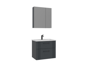 Wastafelmeubel met spiegel (2-delig) "Bari 65 v2" - 65 x 45 x 55 cm - Mat antraciet
