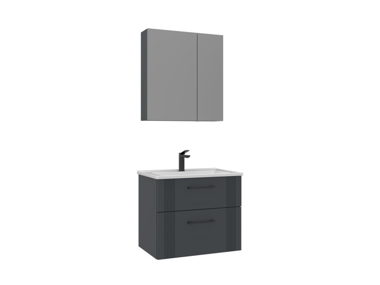 Wastafelmeubel met spiegel (2-delig) "Bari 65 v2" - 65 x 45 x 55 cm - Mat antraciet