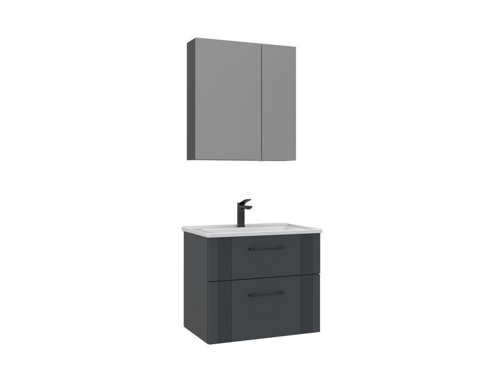 Wastafelmeubel met spiegel (2-delig) "Bari 65 v2" - 65 x 45 x 55 cm - Mat antraciet
