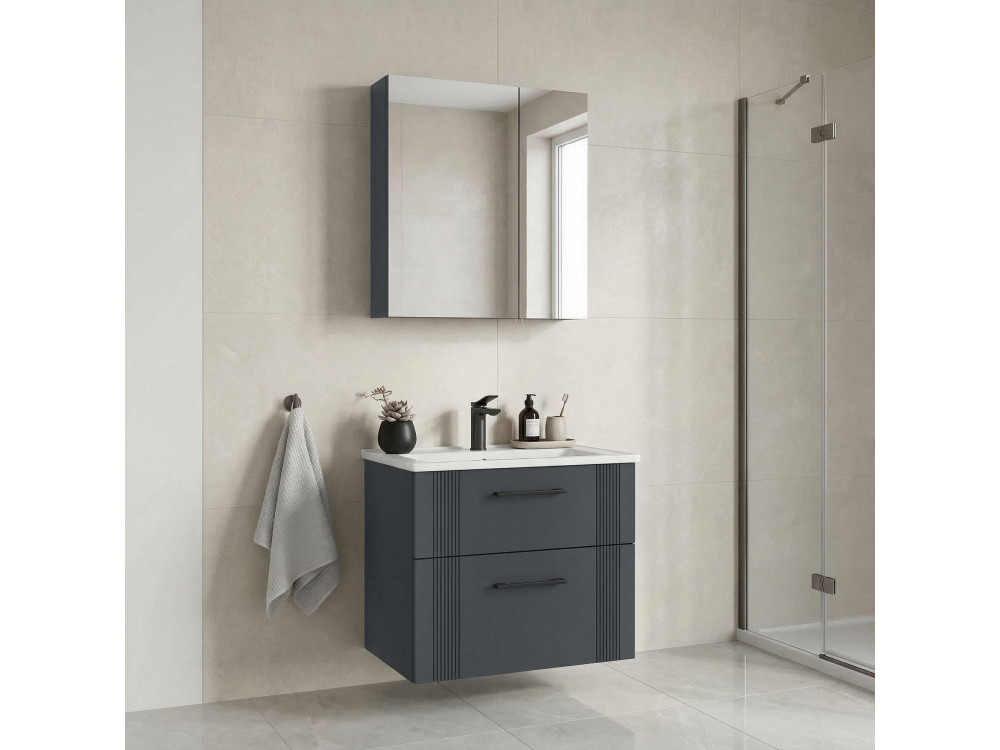 Wastafelmeubel met spiegel (2-delig) "Bari 65 v2" - 65 x 45 x 55 cm - Mat antraciet