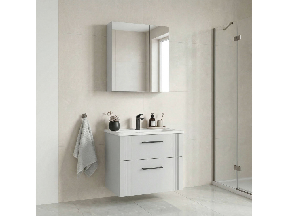 Wastafelmeubel met spiegel (2-delig) "Bari 65 v2" - 65 x 45 x 55 cm - Matwit