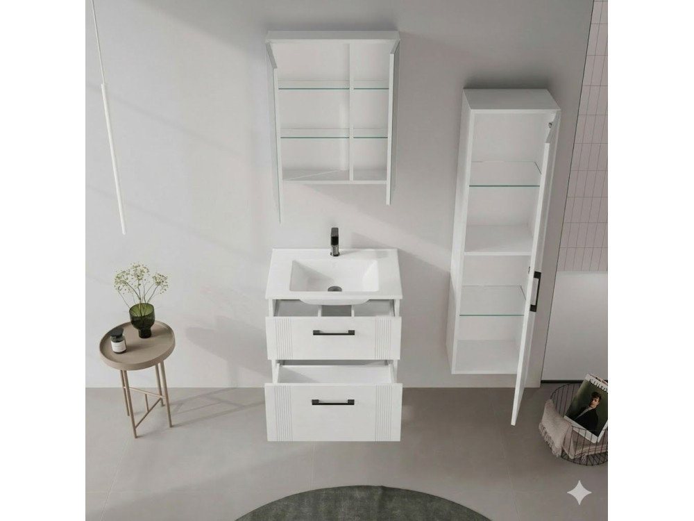 Wastafelmeubel met spiegel (2-delig) "Bari 65 v2" - 65 x 45 x 55 cm - Matwit