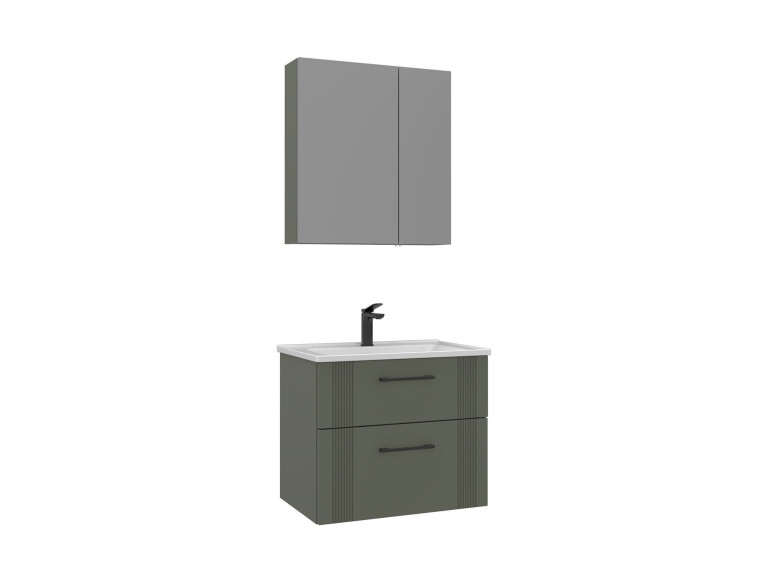 Wastafelmeubel met spiegel (2-delig) "Bari 65 v2" - 65 x 45 x 55 cm - Matte Green