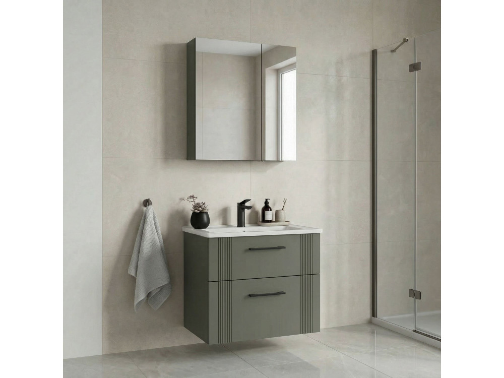 Wastafelmeubel met spiegel (2-delig) "Bari 65 v2" - 65 x 45 x 55 cm - Matte Green