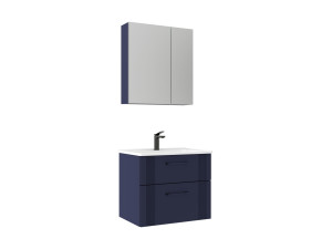 Wastafelmeubel met spiegel (2-delig) "Bari 65 v2" - 65 x 45 x 55 cm - Mat marineblauw