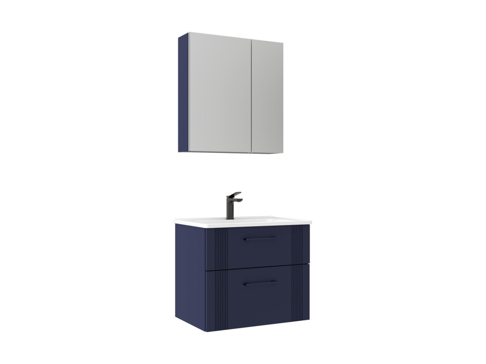 Wastafelmeubel met spiegel (2-delig) "Bari 65 v2" - 65 x 45 x 55 cm - Mat marineblauw