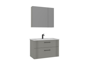 Wastafelmeubel met spiegel (2-delig) "Bari 85 v2" - 85 x 45 x 55 cm - Mat Cashmere
