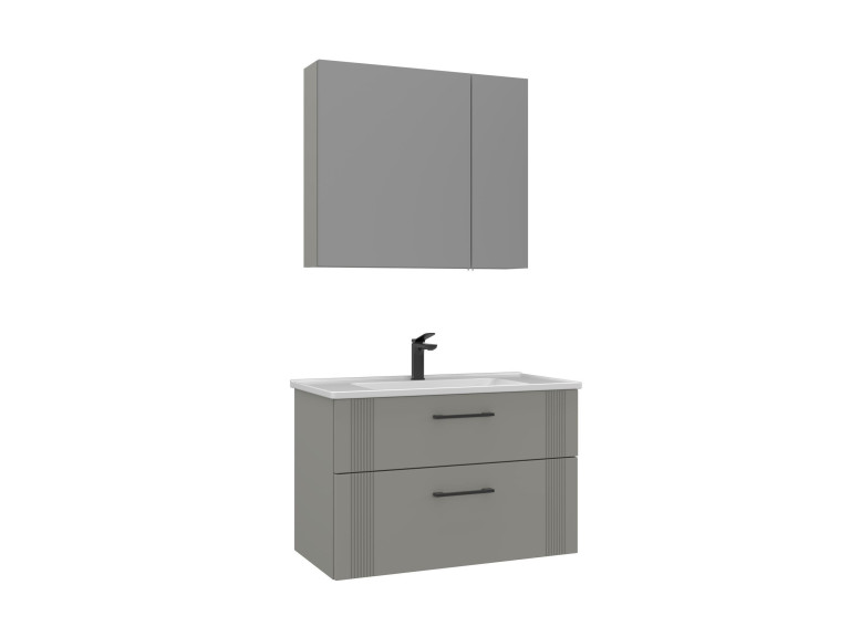 Wastafelmeubel met spiegel (2-delig) "Bari 85 v2" - 85 x 45 x 55 cm - Mat Cashmere