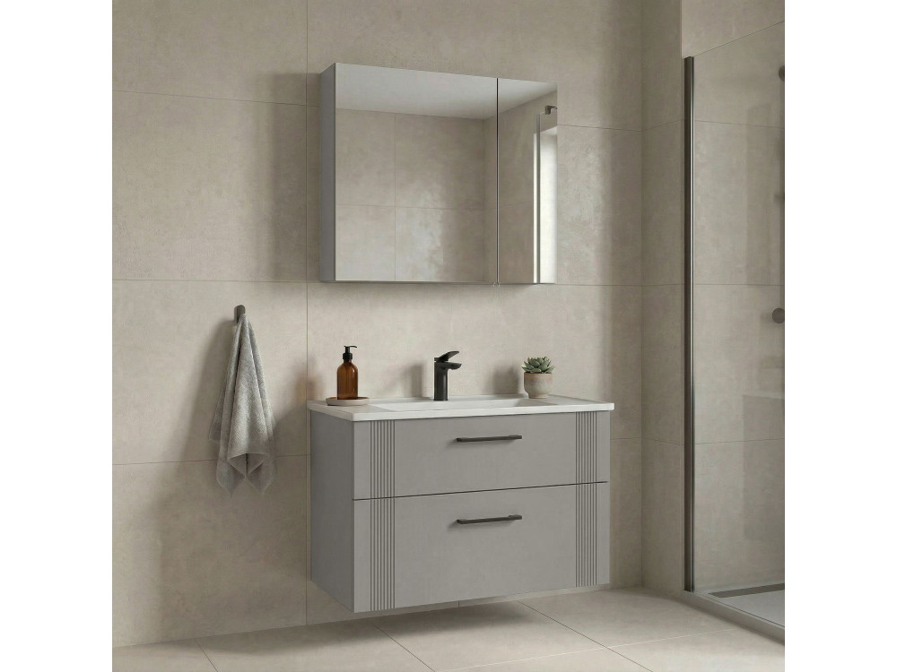 Wastafelmeubel met spiegel (2-delig) "Bari 85 v2" - 85 x 45 x 55 cm - Mat Cashmere
