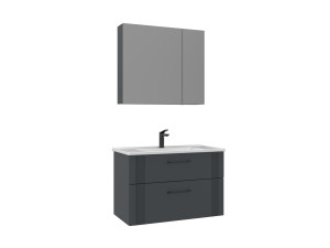 Wastafelmeubel met spiegel (2-delig) "Bari 85 v2" - 85 x 45 x 55 cm - Mat antraciet