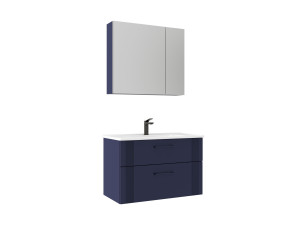 Wastafelmeubel met spiegel (2-delig) "Bari 85 v2" - 85 x 45 x 55 cm - Mat marineblauw