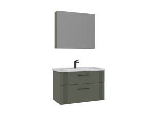 Wastafelmeubel met spiegel (2-delig) "Bari 85 v2" - 85 x 45 x 55 cm - Matgroen