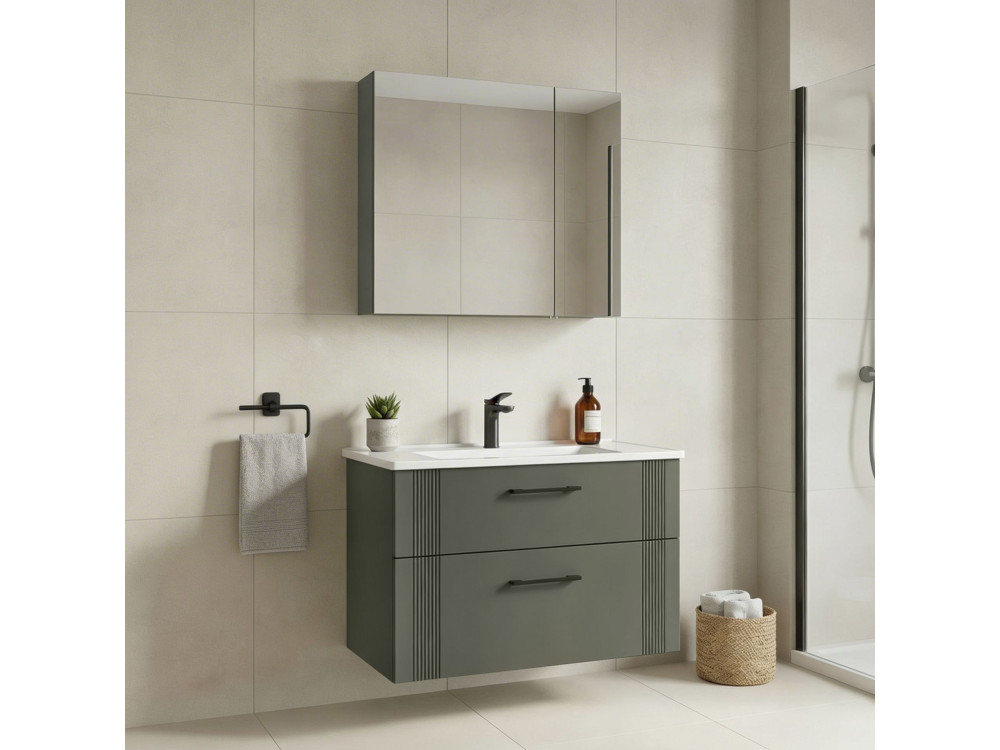 Wastafelmeubel met spiegel (2-delig) "Bari 85 v2" - 85 x 45 x 55 cm - Matgroen