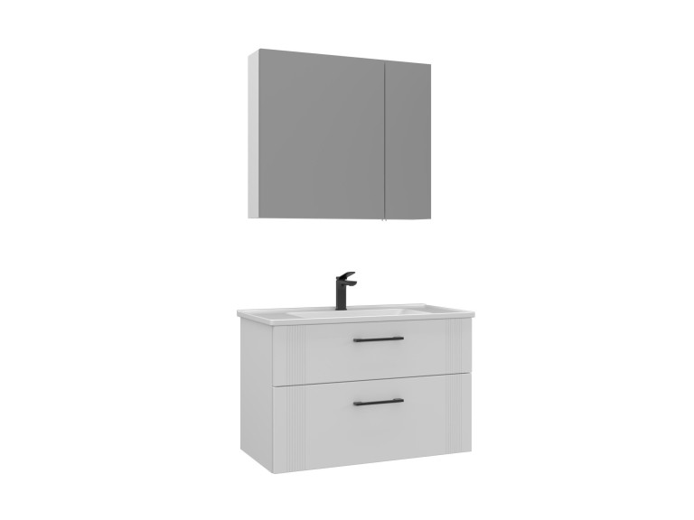 Wastafelmeubel met spiegel (2-delig) "Bari 85 v2" - 85 x 45 x 55 cm - Matwit