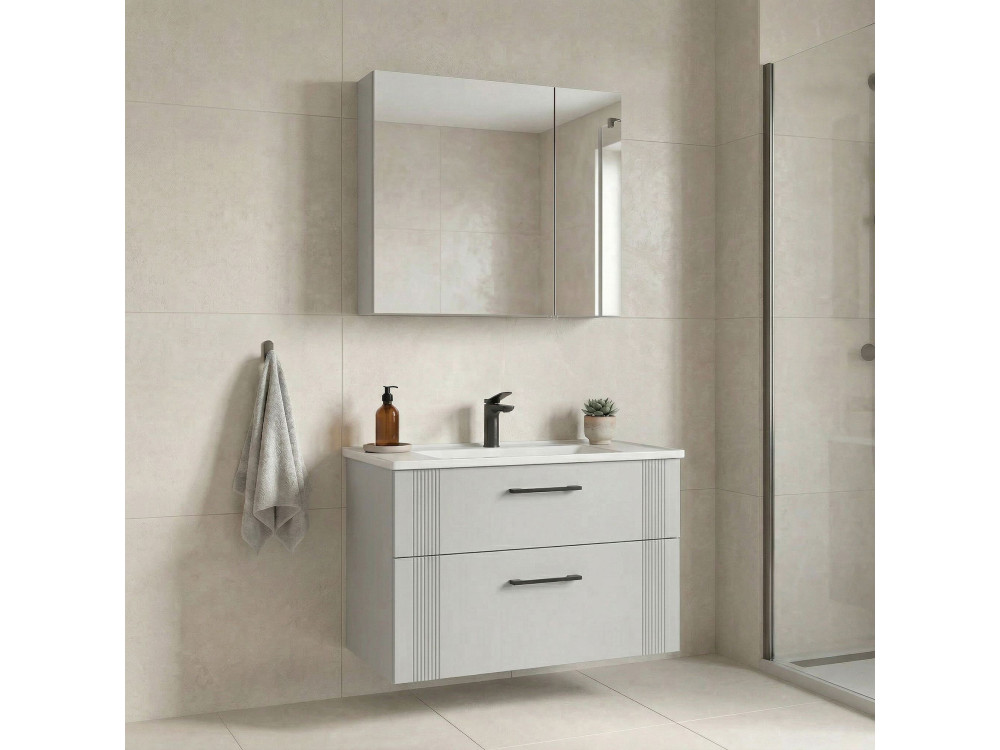 Wastafelmeubel met spiegel (2-delig) "Bari 85 v2" - 85 x 45 x 55 cm - Matwit
