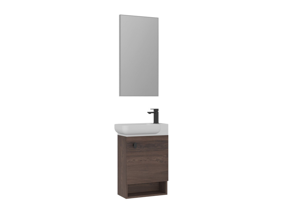 Wastafelmeubel met spiegel (2-delig) "Begonya 55" - 53 x 33 x 75 cm - Walnut
