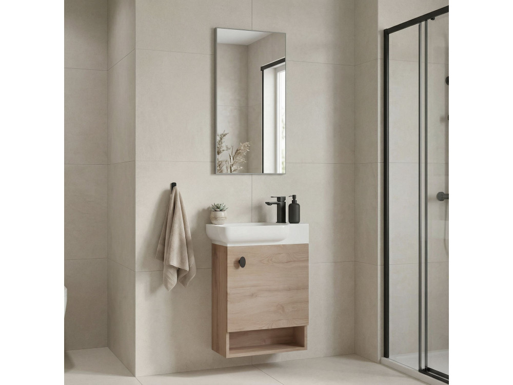 Wastafelmeubel met spiegel (2-delig) "Begonya 55" - 53 x 33 x 75 cm - Eiken