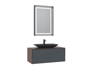 Wastafelmeubel met spiegel (2-delig) "Craft 100" - 100 x 50 x 40 cm - Walnoot / Antraciet