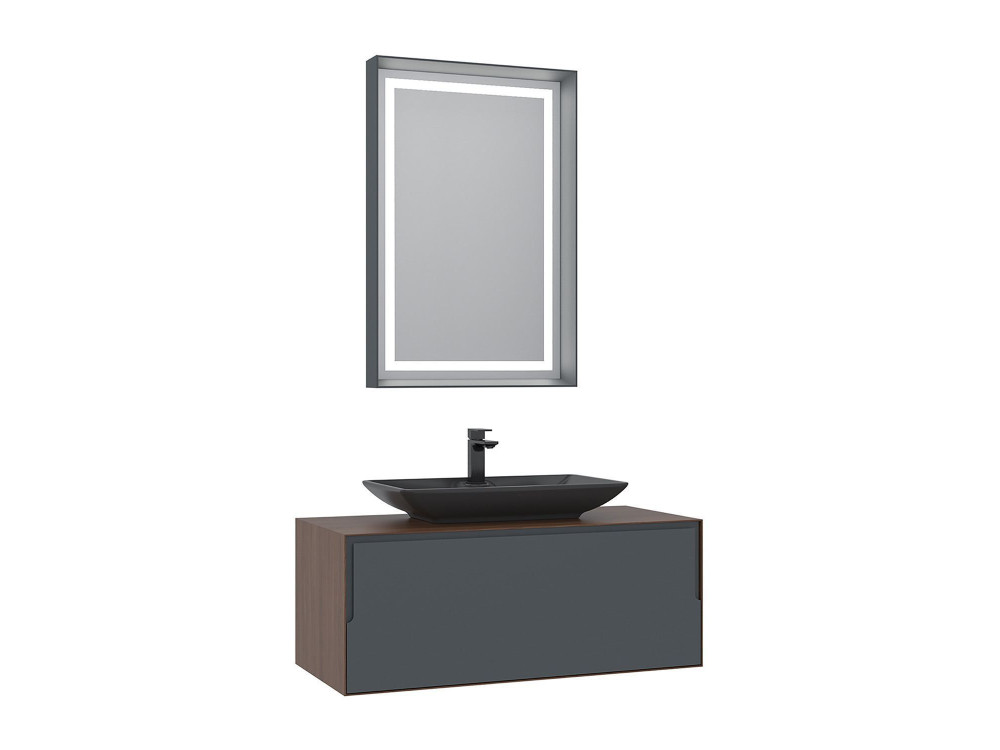 Wastafelmeubel met spiegel (2-delig) "Craft 100" - 100 x 50 x 40 cm - Walnoot / Antraciet