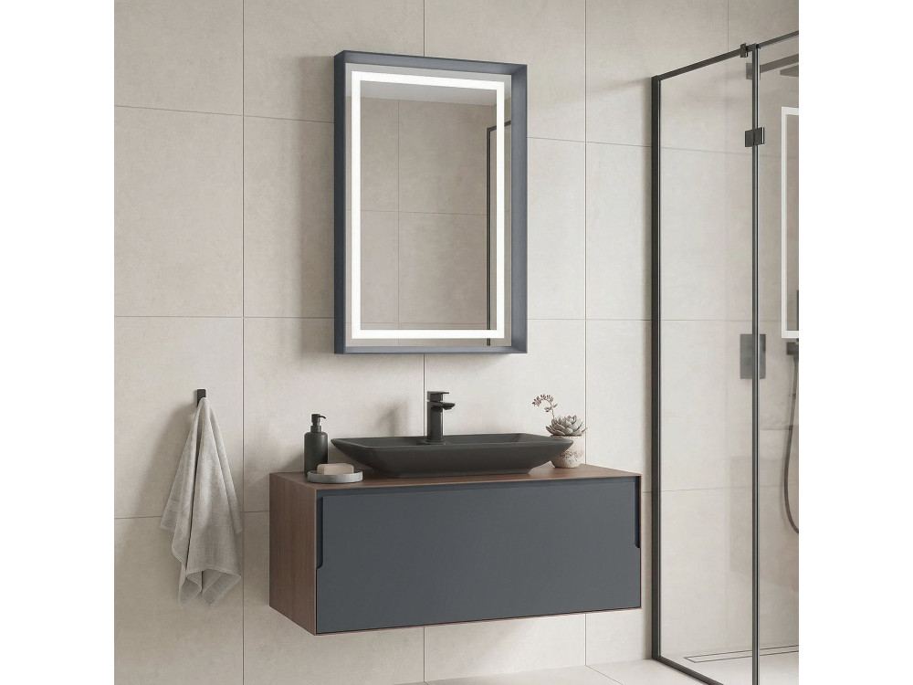 Wastafelmeubel met spiegel (2-delig) "Craft 100" - 100 x 50 x 40 cm - Walnoot / Antraciet
