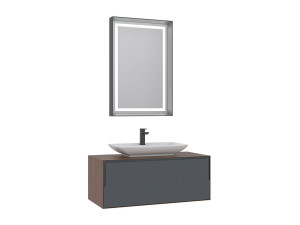 Wastafelmeubel met spiegel (2-delig) "Craft 100" - 100 x 50 x 40 cm - Walnoot / Antraciet / Wit