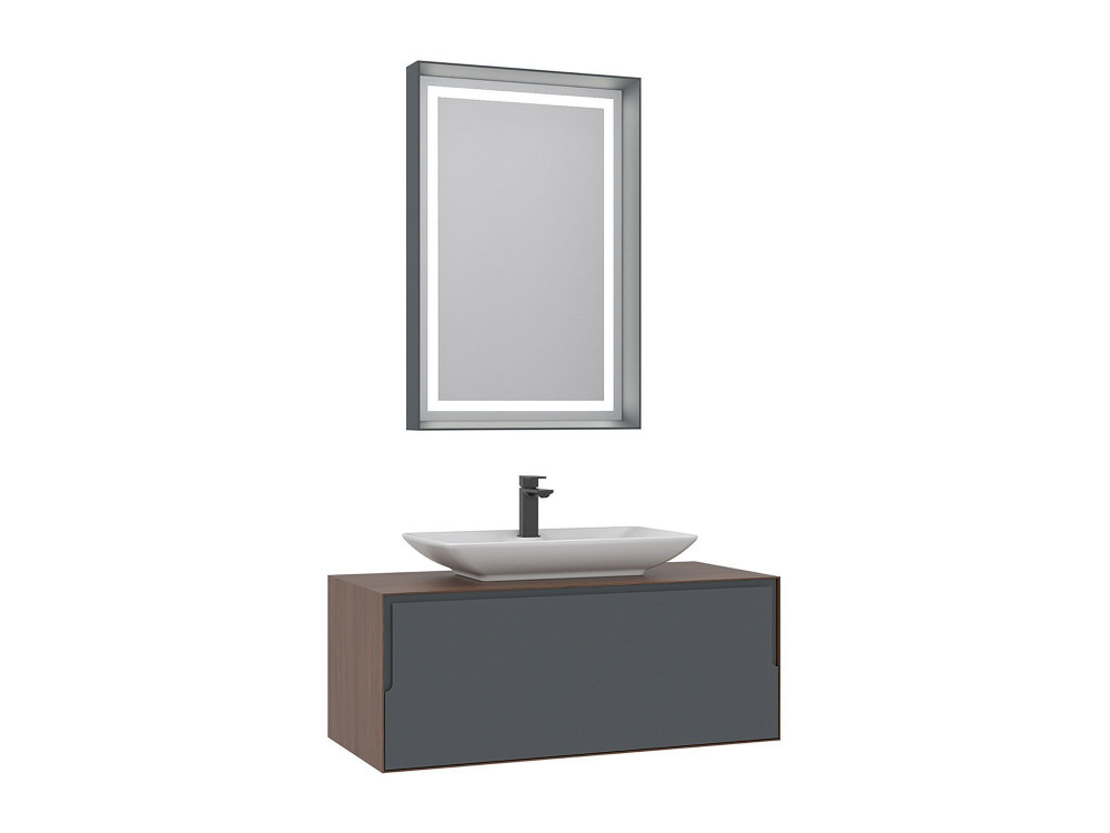 Wastafelmeubel met spiegel (2-delig) "Craft 100" - 100 x 50 x 40 cm - Walnoot / Antraciet / Wit