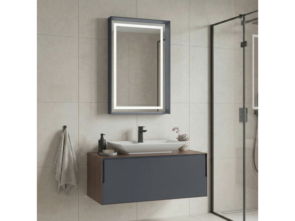Wastafelmeubel met spiegel (2-delig) "Craft 100" - 100 x 50 x 40 cm - Walnoot / Antraciet / Wit