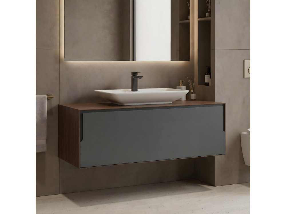 Wastafelmeubel "Craft 120" - 120 x 50 x 40 cm - Walnoot / Antraciet
