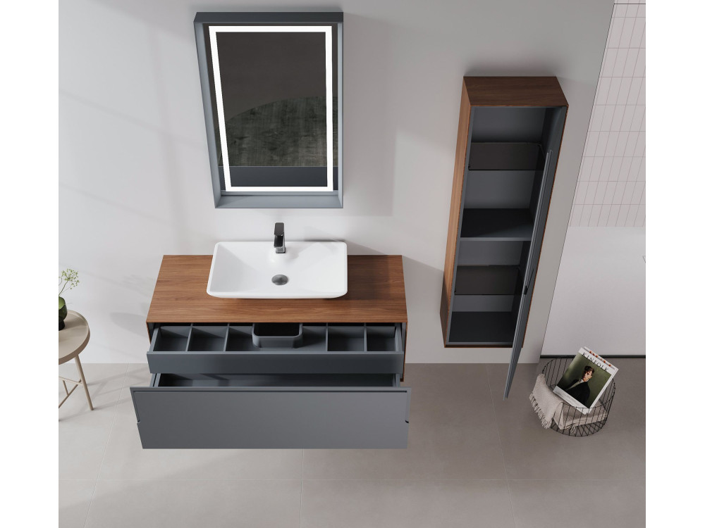 Wastafelmeubel "Craft 120" - 120 x 50 x 40 cm - Walnoot / Antraciet