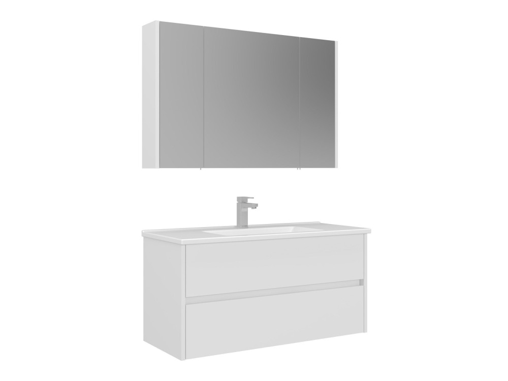 Wastafelmeubel met spiegel (2-delig) "Arno 100" - 100 x 45 x 52 cm - Wit