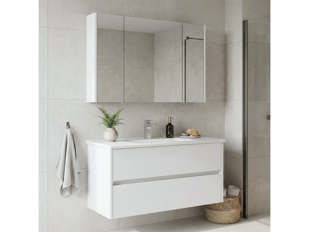 Wastafelmeubel met spiegel (2-delig) "Arno 100" - 100 x 45 x 52 cm - Wit