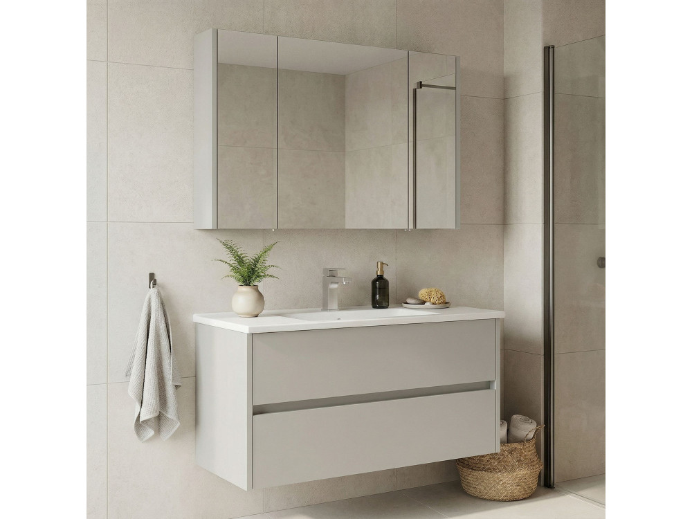 Wastafelmeubel met spiegel (2-delig) "Arno 100" - 100 x 45 x 52 cm - Cashmere