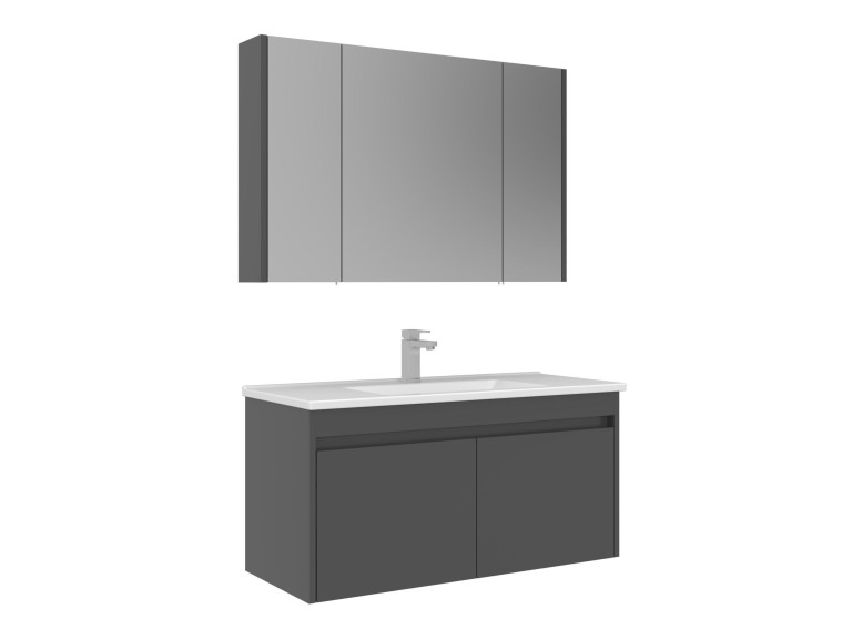 Wastafelmeubel met spiegel (2-delig) "Arno 100" - 100 x 45 x 52 cm - Grijs