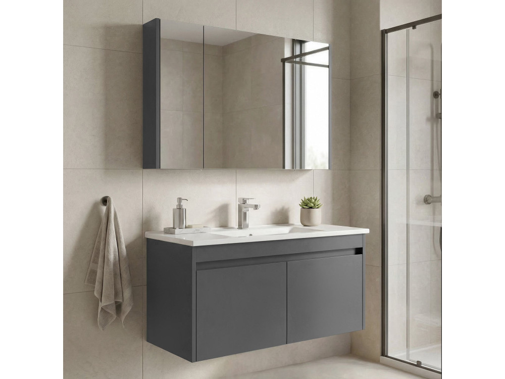Wastafelmeubel met spiegel (2-delig) "Arno 100" - 100 x 45 x 52 cm - Grijs