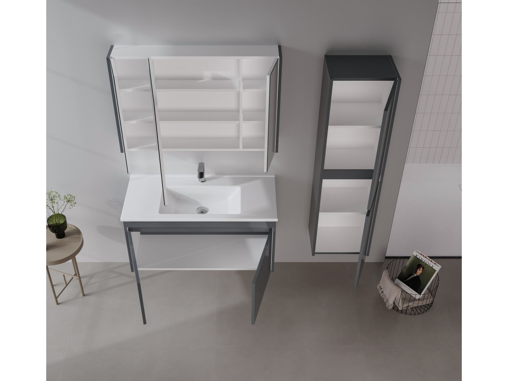 Wastafelmeubel met spiegel (2-delig) "Arno 100" - 100 x 45 x 52 cm - Grijs