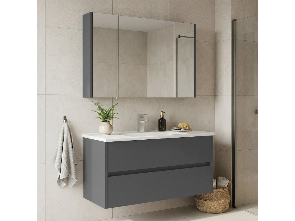 Wastafelmeubel met spiegel (2-delig) "Arno 100" - 100 x 45 x 52 cm - Grijs