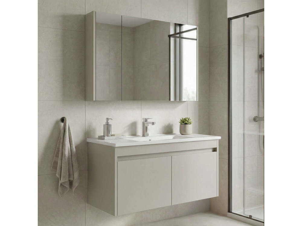 Wastafelmeubel met spiegel (2-delig) "Arno 100" - 100 x 45 x 52 cm - Cashmere