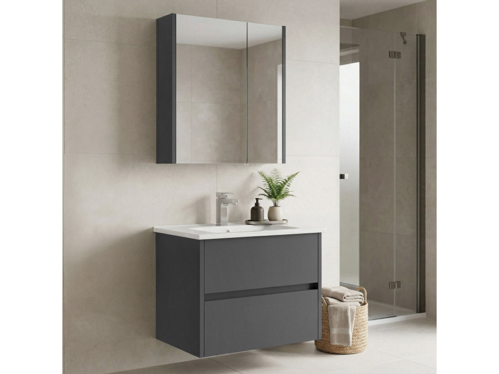 Wastafelmeubel met spiegel (2-delig) "Arno 65" - 65 x 45 x 52 cm - Grijs
