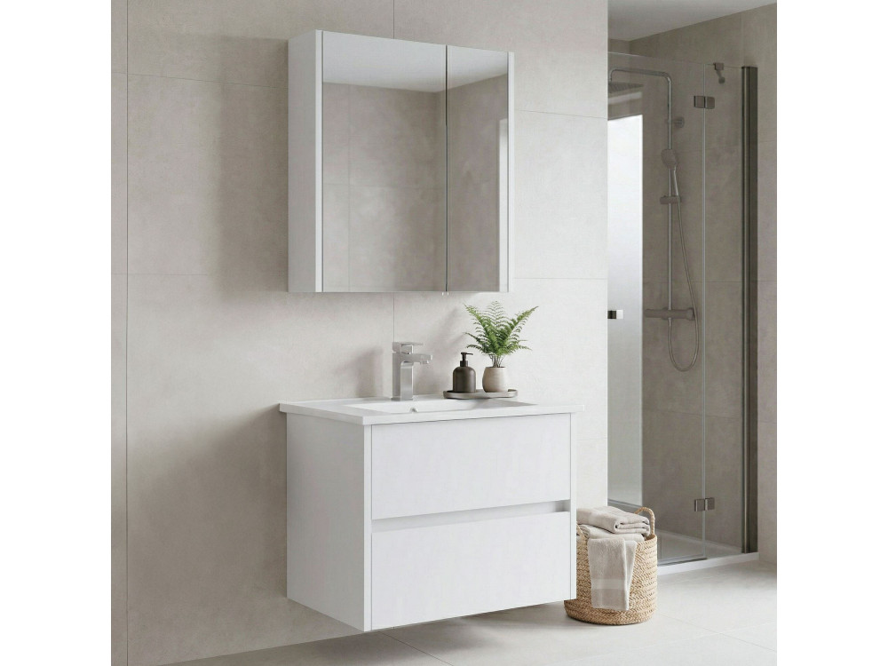 Wastafelmeubel met spiegel (2-delig) "Arno 65" - 65 x 45 x 52 cm - Wit