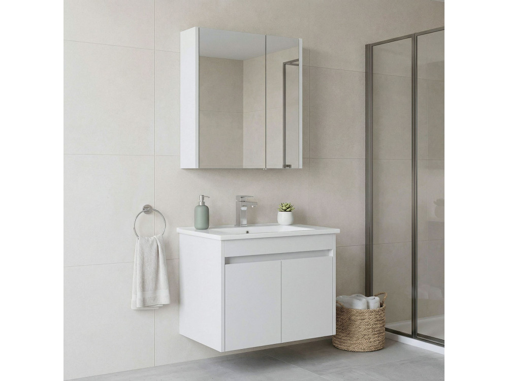 Wastafelmeubel met spiegel (2-delig) "Arno 65" - 65 x 45 x 52 cm - Wit