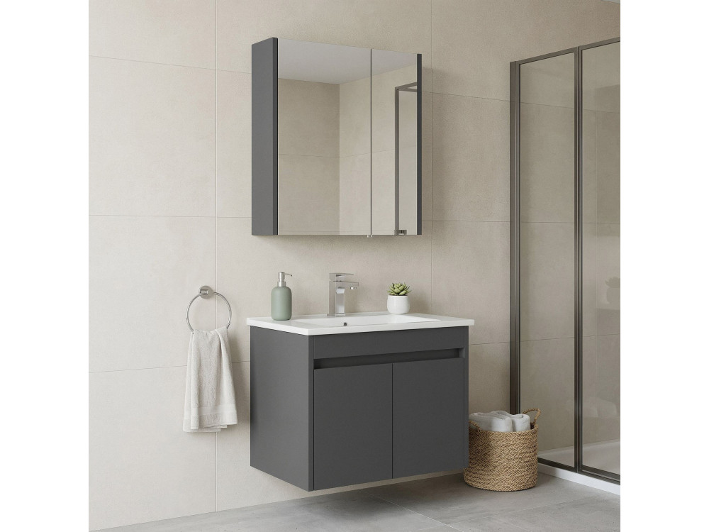 Wastafelmeubel met spiegel (2-delig) "Arno 65" - 65 x 45 x 52 cm - Grijs