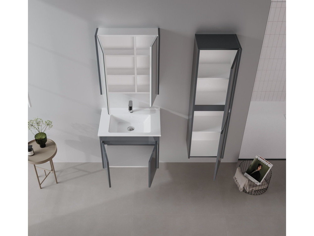 Wastafelmeubel met spiegel (2-delig) "Arno 65" - 65 x 45 x 52 cm - Grijs