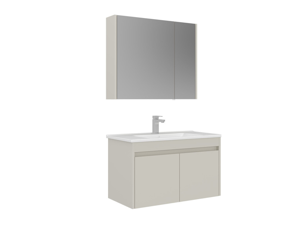 Wastafelmeubel met spiegel (2-delig) "Arno 85" - 85 x 45 x 52 cm - Cashmere