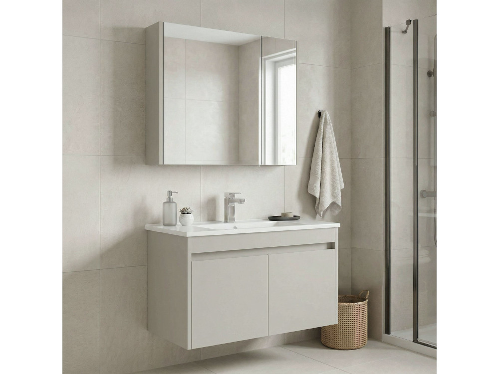 Wastafelmeubel met spiegel (2-delig) "Arno 85" - 85 x 45 x 52 cm - Cashmere