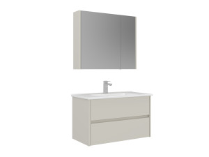 Wastafelmeubel met spiegel (2-delig) "Arno 85" - 85 x 45 x 52 cm - Cashmere