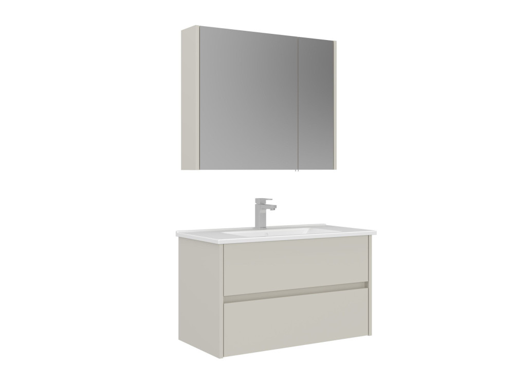Wastafelmeubel met spiegel (2-delig) "Arno 85" - 85 x 45 x 52 cm - Cashmere
