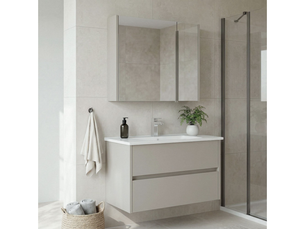 Wastafelmeubel met spiegel (2-delig) "Arno 85" - 85 x 45 x 52 cm - Cashmere