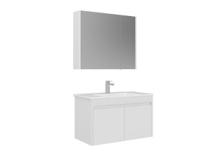 Wastafelmeubel met spiegel (2-delig) "Arno 85" - 85 x 45 x 52 cm - Wit