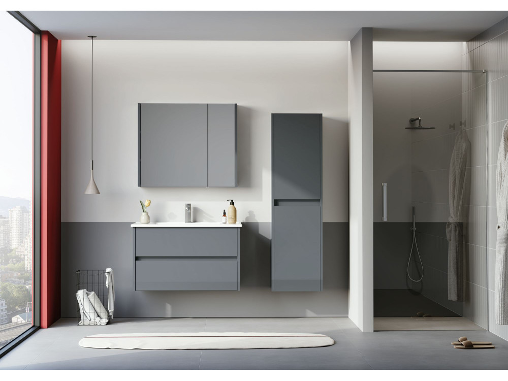 Wastafelmeubel met spiegel (2-delig) "Arno 85" - 85 x 45 x 52 cm - Grijs
